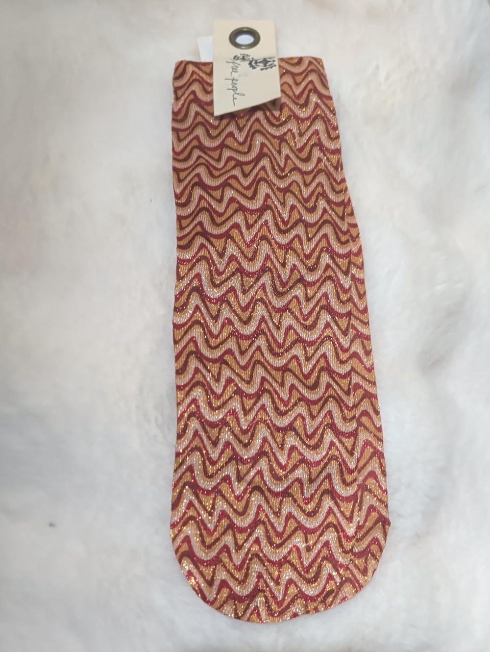 Free People Metallic Zigzag Ankle Socks - Maroon & Gold